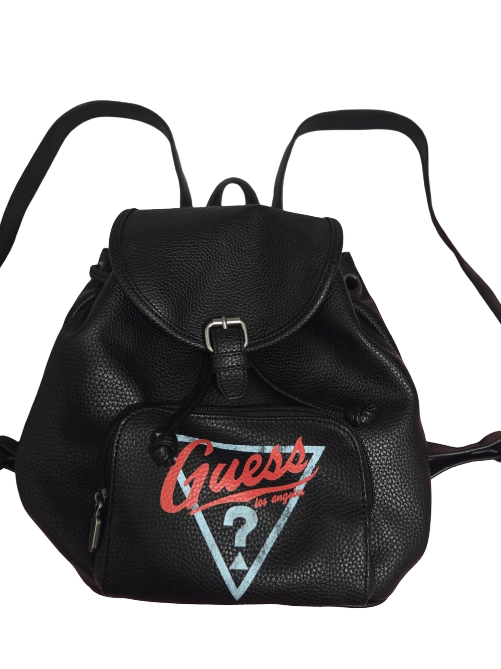GUESS Black Pebble Leather Logo Backpack
